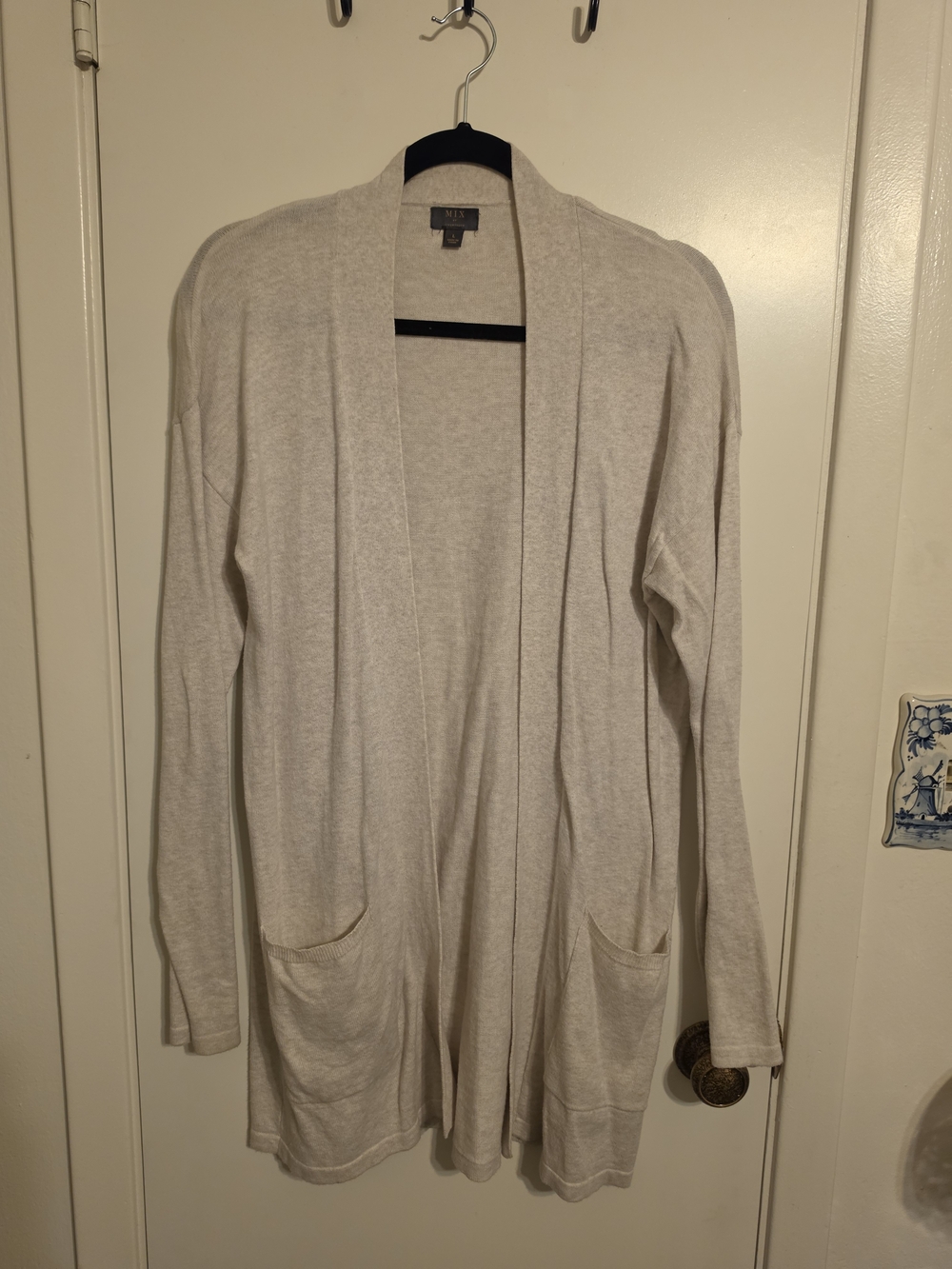 Mix Cream Open-Front Long Cardigan
